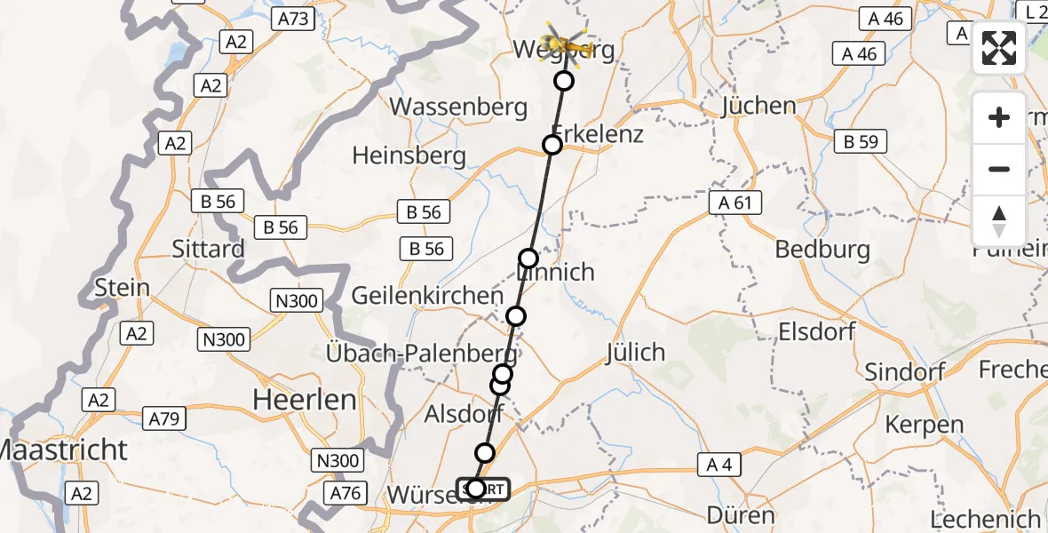Flugroute Rettungshubschrauber Aachen-Merzbrück Flughafen - Wegberg, 16 September 2026, 12:17