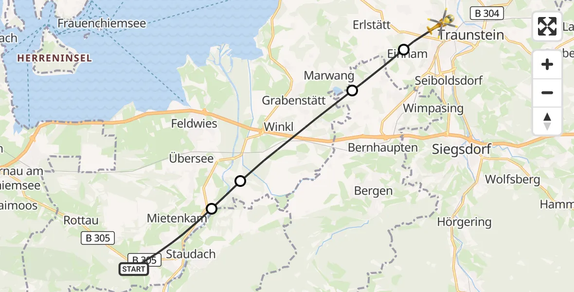 Flugroute Rettungshubschrauber Grassau - Traunstein Hospital, 16 September 2026, 12:23