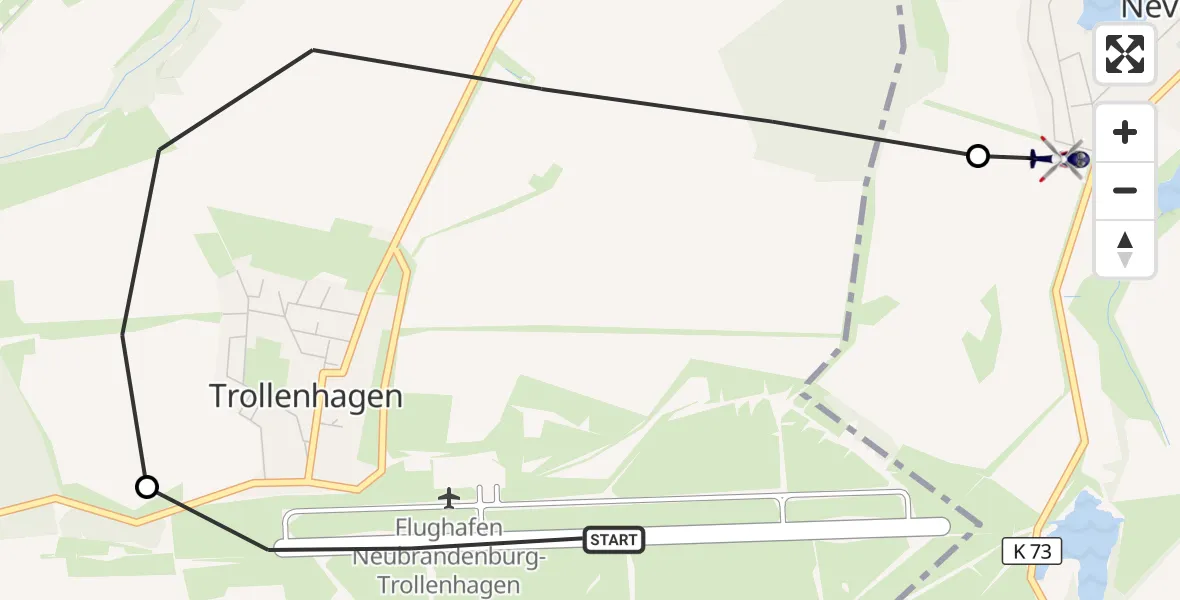 Flugroute Polizeihubschrauber Neubrandenburg Trollenhagen Flughafen - Neverin, 16 September 2026, 12:24