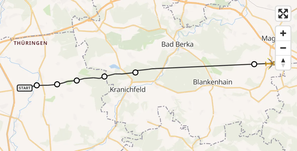 Flugroute Rettungshubschrauber Alkersleben - Blankenhain, 16 September 2026, 12:32