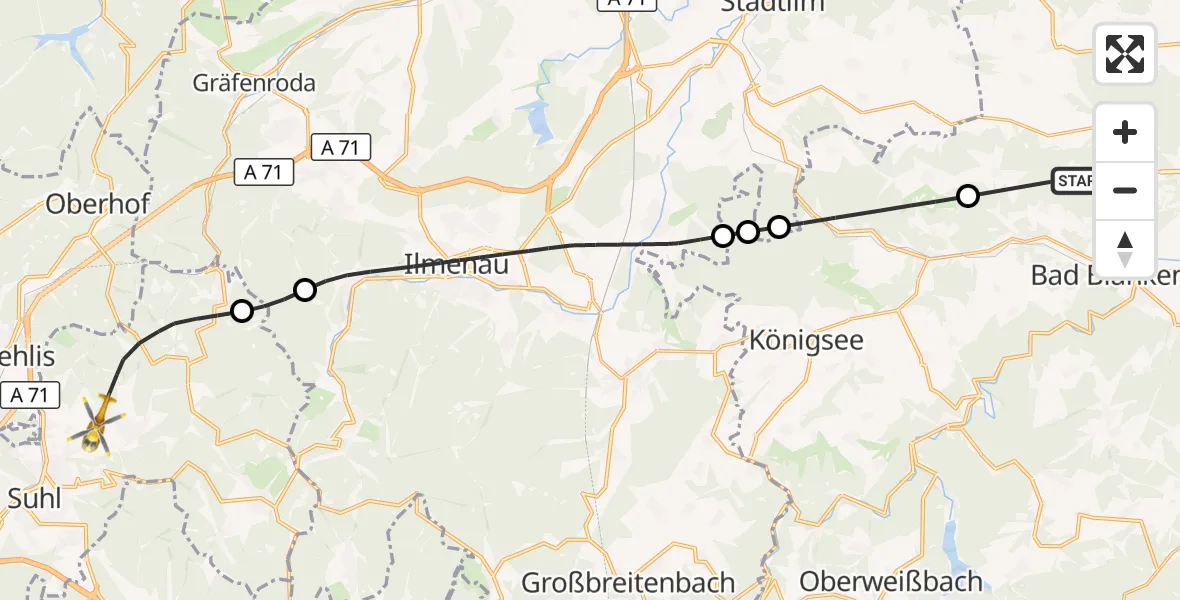 Flugroute Rettungshubschrauber Rudolstadt - Suhl-Goldlauter Flugplatz, 16 September 2026, 12:43