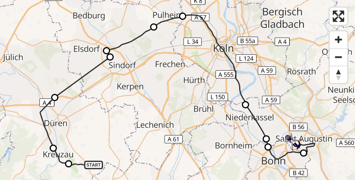 Flugroute Polizeihubschrauber Vettweiß - Bonn-Hangelar Flugplatz, 16 September 2026, 12:48