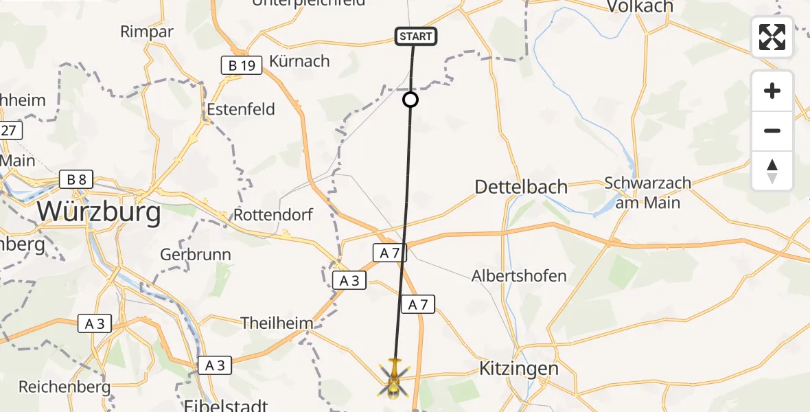 Flugroute Rettungshubschrauber Prosselsheim - Biebelried, 16 September 2026, 12:53
