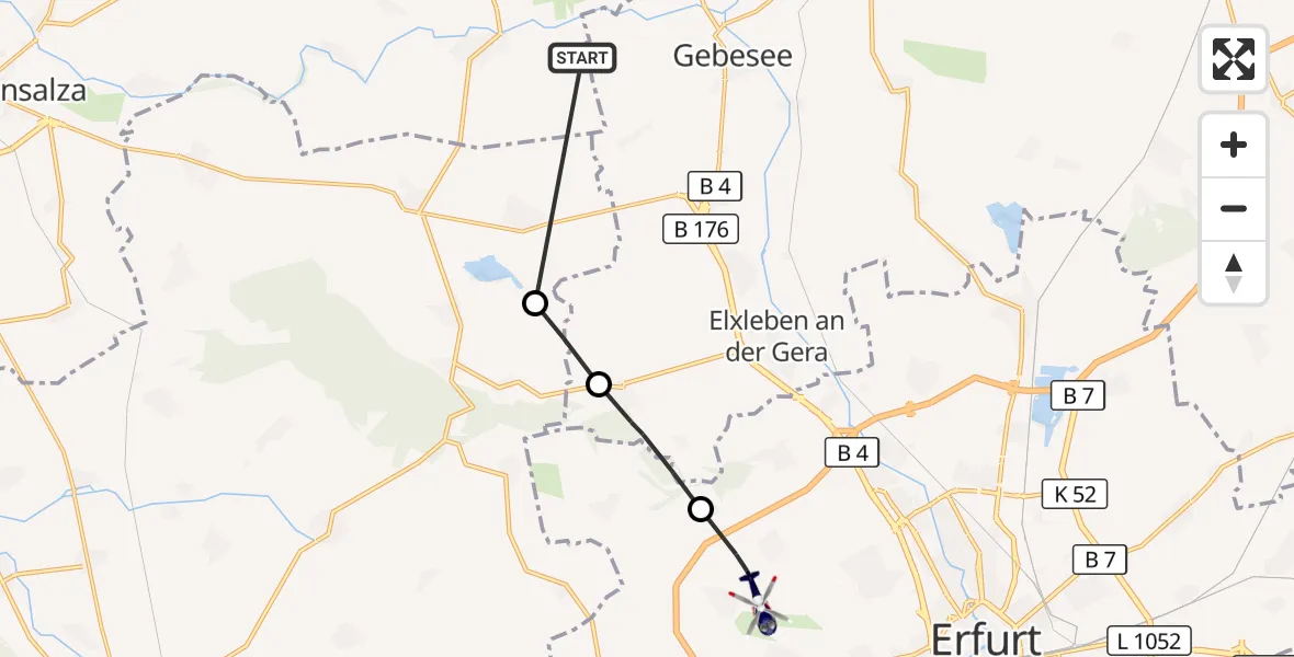 Flugroute Polizeihubschrauber Herbsleben - Erfurt-Weimar Flughafen, 16 September 2026, 12:56