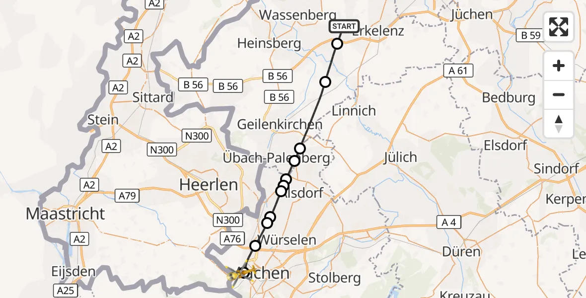 Flugroute Rettungshubschrauber Erkelenz - Aachen Hospital, 16 September 2026, 13:03