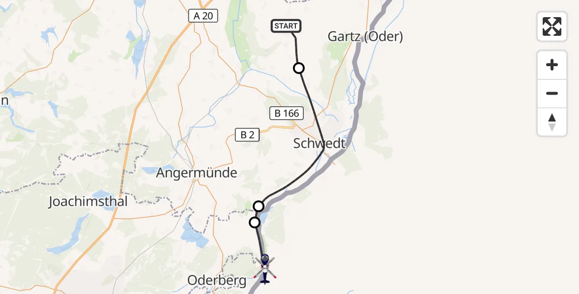Flugroute Polizeihubschrauber Casekow - Bad Freienwalde (Oder), 16 September 2026, 13:02