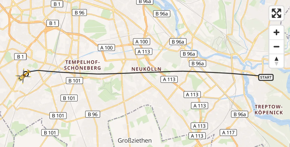 Flugroute Rettungshubschrauber Berlin - Charité Clinic Benjamin Franklin Campus, 16 September 2026, 13:07
