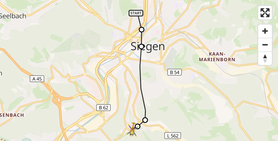 Flugroute Rettungshubschrauber Siegen - Evangelisches Jung-Stilling Hospital, 16 September 2026, 13:20