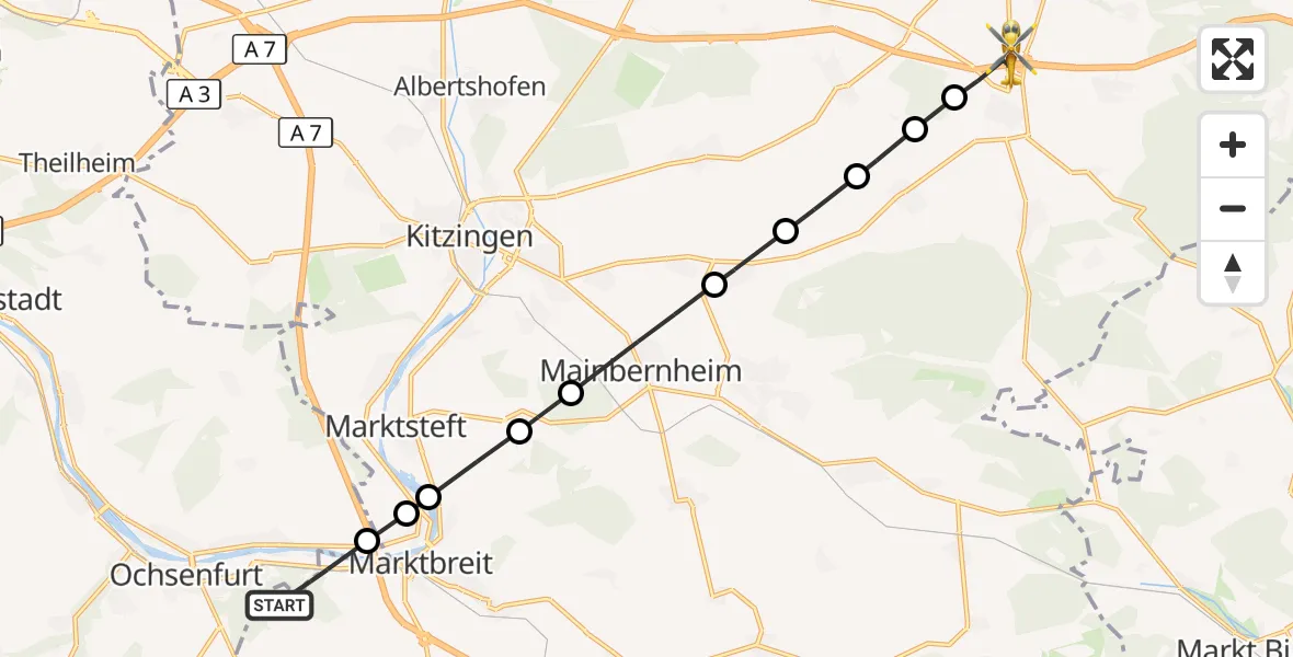 Flugroute Rettungshubschrauber Marktbreit - Rüdenhausen, 16 September 2026, 13:20