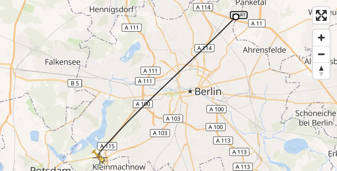 Flugroute Rettungshubschrauber Helios Clinic Berlin-Buch - Berlin, 16 September 2026, 13:26
