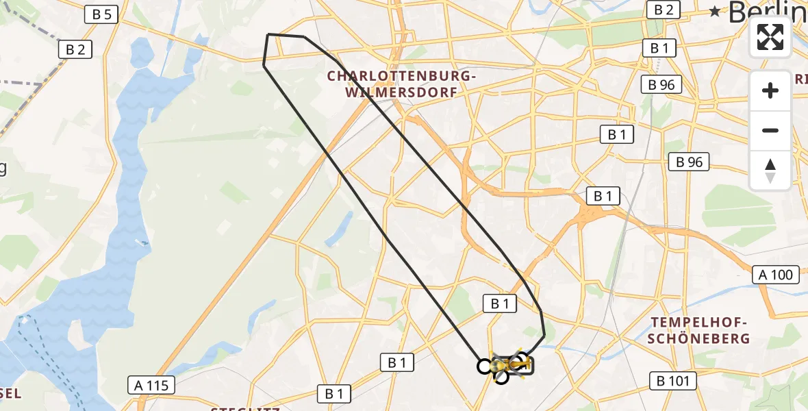 Flugroute Rettungshubschrauber Charité Clinic Benjamin Franklin Campus - Charité Clinic Benjamin Franklin Campus, 16 September 2026, 13:27