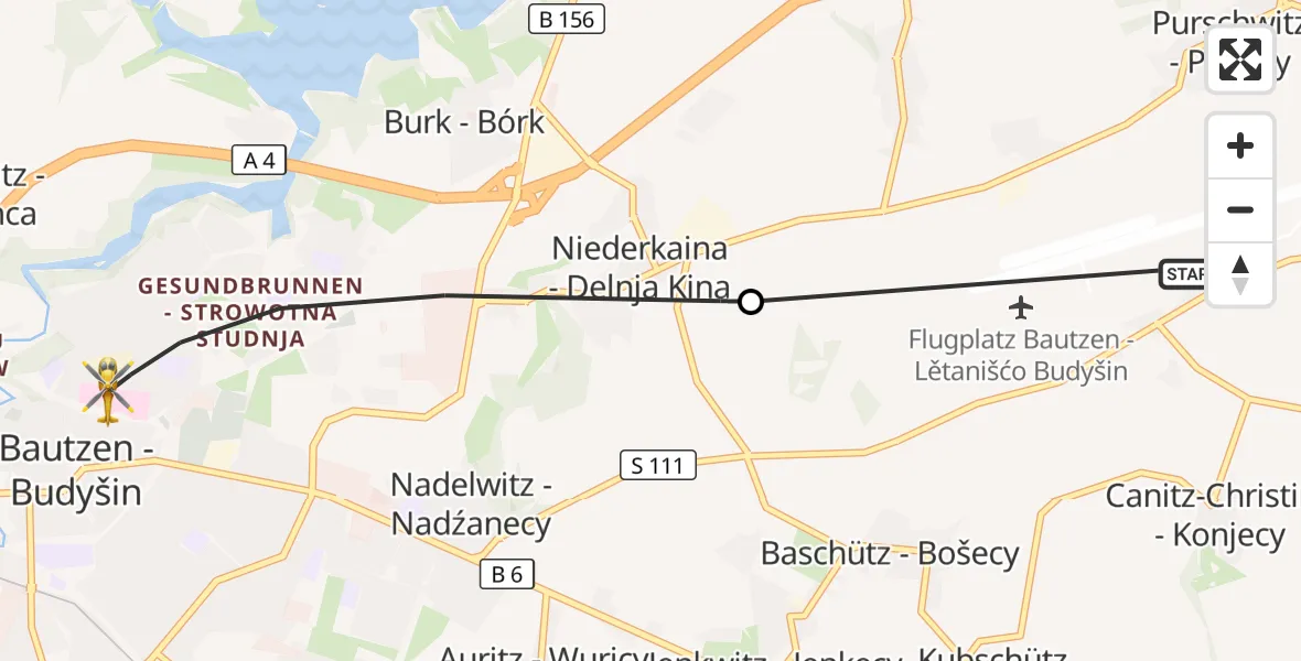 Flugroute Rettungshubschrauber Bautzen Flugplatz - Bautzen, 16 September 2026, 13:28