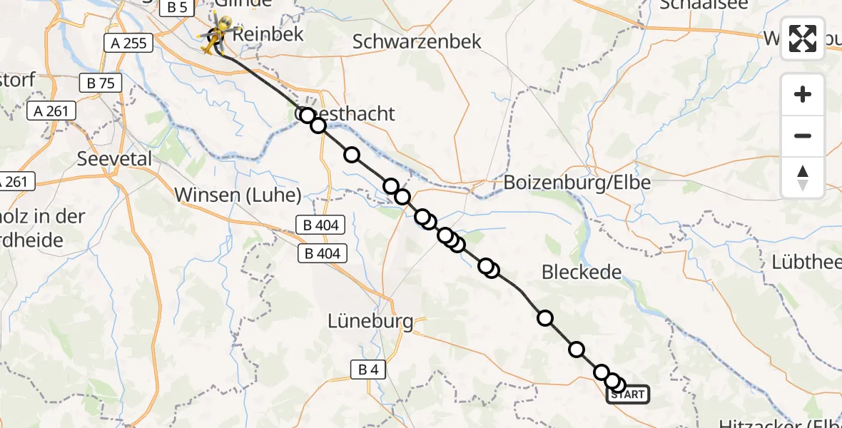 Flugroute Rettungshubschrauber Tosterglope - Christoph Hansa ADAC Hubschrauberlandeplatz, 16 September 2026, 13:32