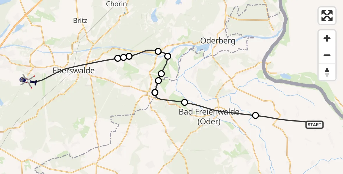 Flugroute Polizeihubschrauber Oderaue - Eberswalde, 16 September 2026, 13:32