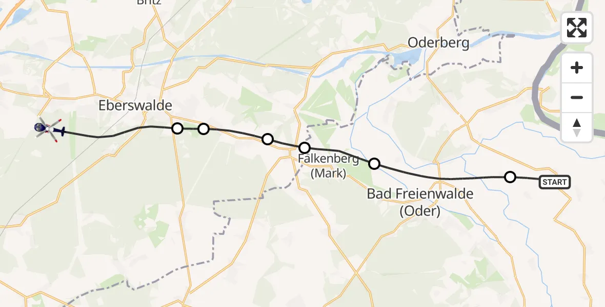 Flugroute Polizeihubschrauber Oderaue - Eberswalde, 16 September 2026, 13:32