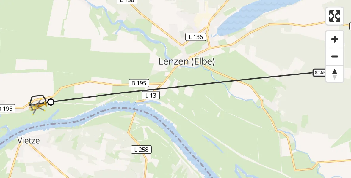 Flugroute Rettungshubschrauber Lenzen (Elbe) - Lenzerwische, 16 September 2026, 13:37