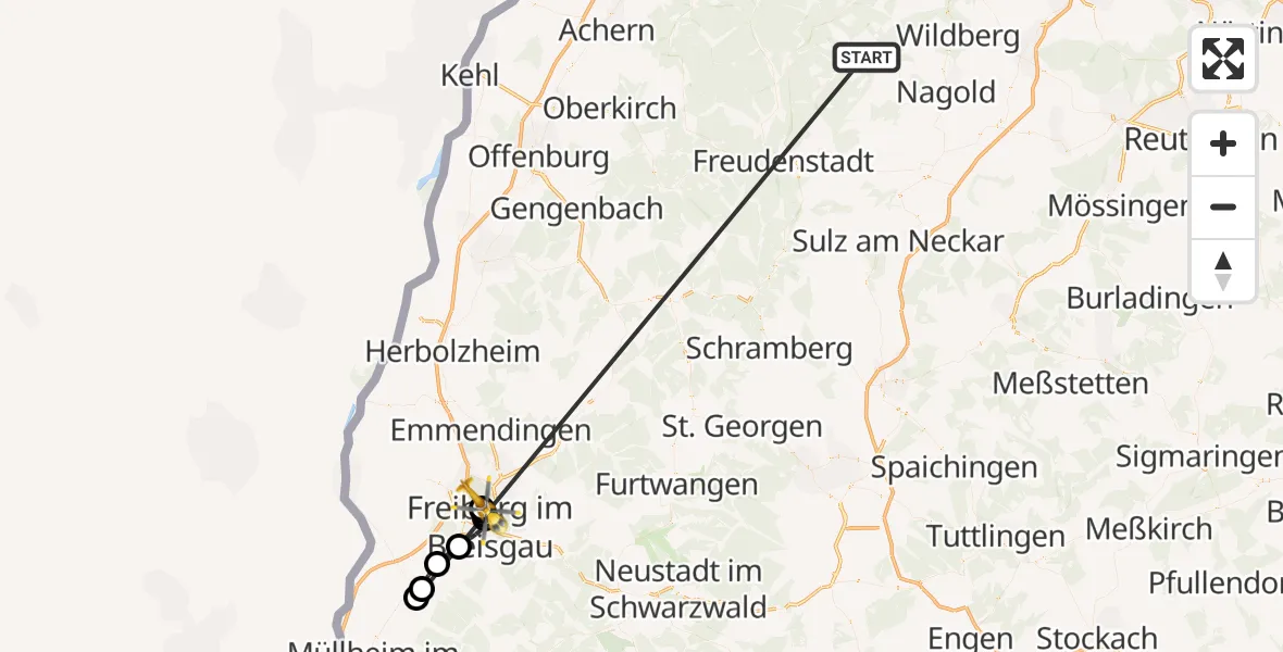 Flugroute Ambulanzhubschrauber Altensteig - Freiburg im Breisgau Flugplatz, 16 September 2026, 13:43