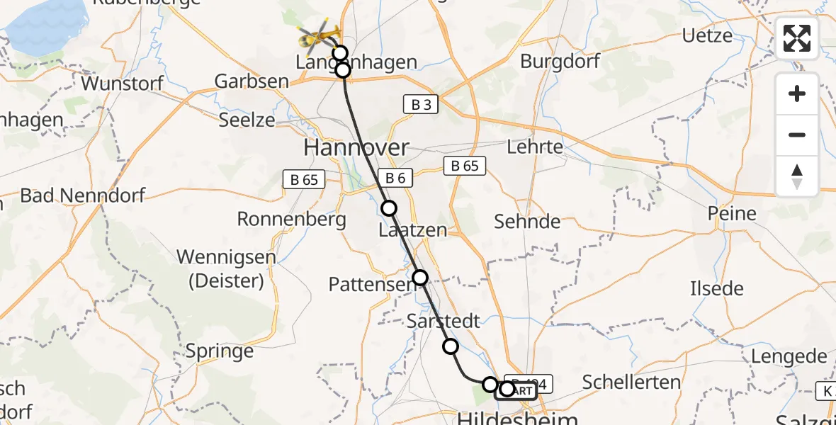 Flugroute Rettungshubschrauber Hildesheim Flugplatz - Flughafen Hannover, 16 September 2026, 13:43