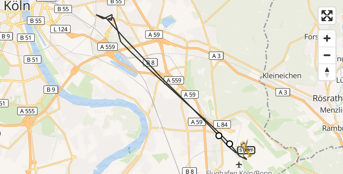 Flugroute Rettungshubschrauber Köln Bonn Flughafen - Köln Bonn Flughafen, 16 September 2026, 13:48
