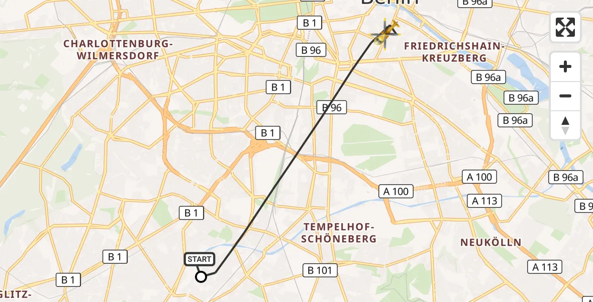 Flugroute Rettungshubschrauber Charité Clinic Benjamin Franklin Campus - Berlin, 16 September 2026, 14:00