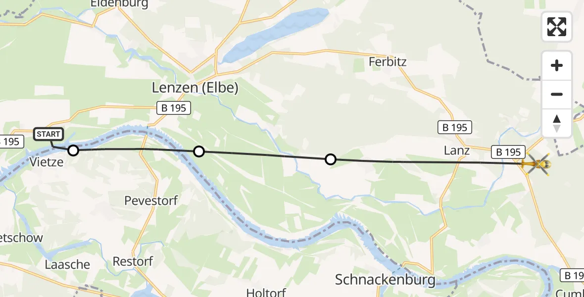 Flugroute Rettungshubschrauber Lenzerwische - Lanz, 16 September 2026, 14:05