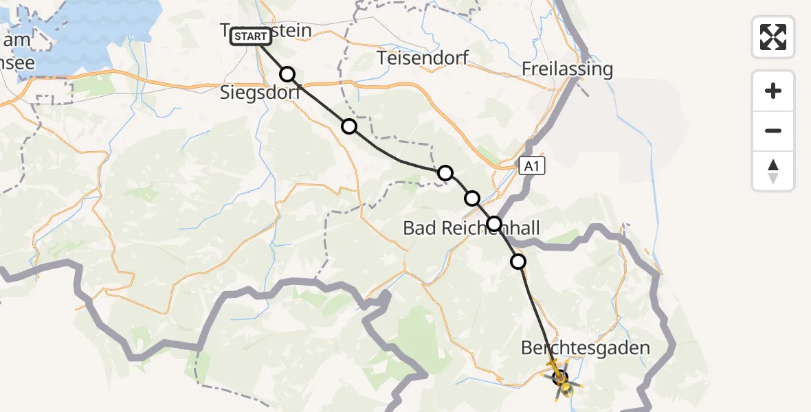 Flugroute Rettungshubschrauber Traunstein - Schönau a.Königssee, 16 September 2026, 14:25