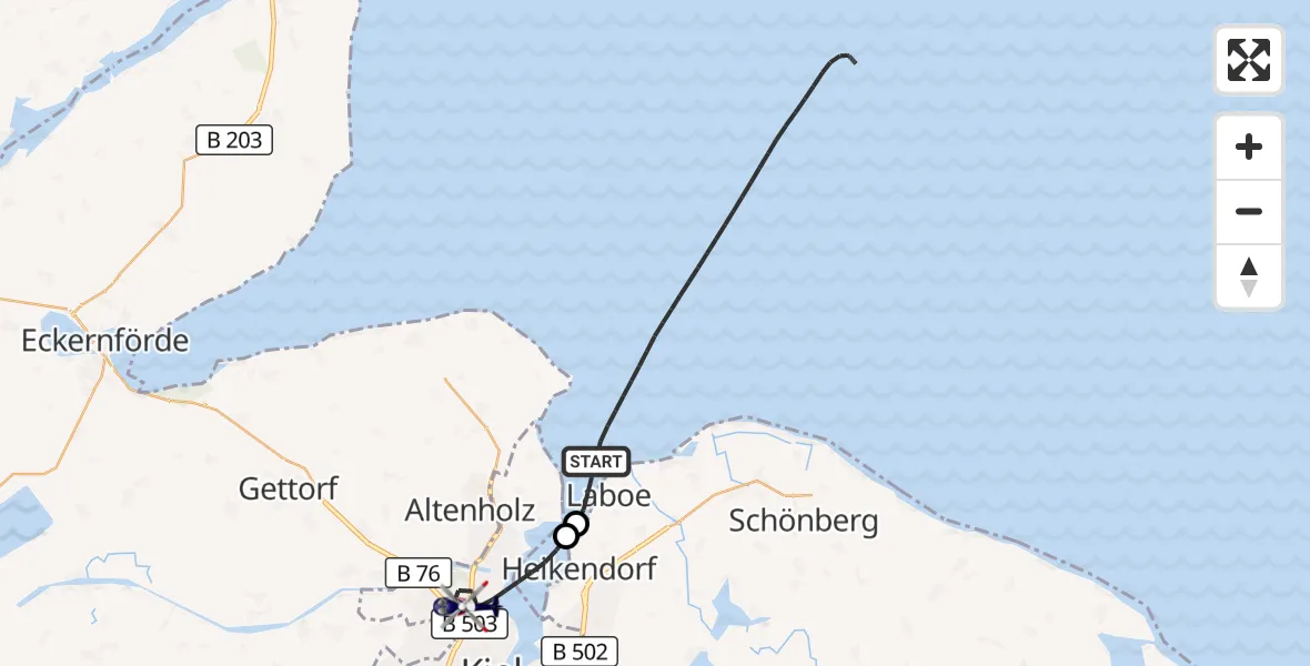 Flugroute Polizeihubschrauber Laboe - Kiel, 16 September 2026, 14:38