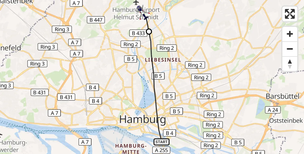 Flugroute Polizeihubschrauber Hamburg - Hamburg Helmut Schmidt Flughafen, 16 September 2026, 14:39