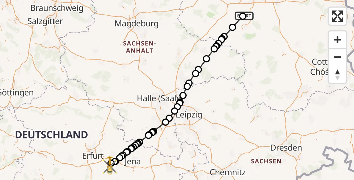 Flugroute Ambulanzhubschrauber Trebbin - Bad Berka, 16 September 2026, 14:41