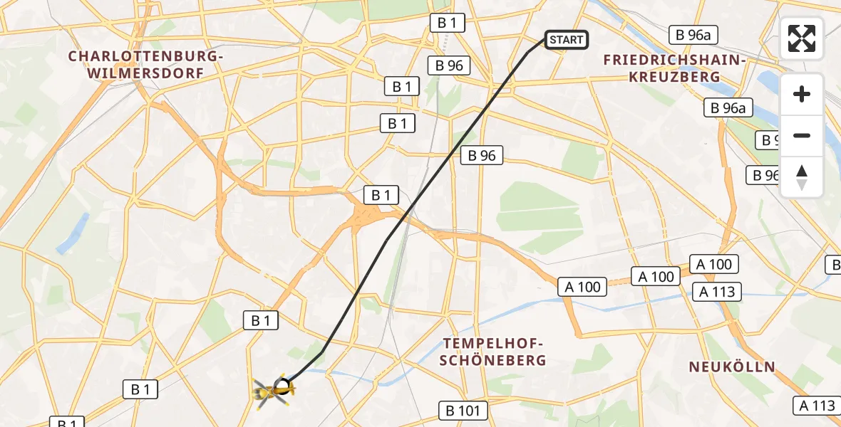 Flugroute Rettungshubschrauber Berlin - Charité Clinic Benjamin Franklin Campus, 16 September 2026, 14:45