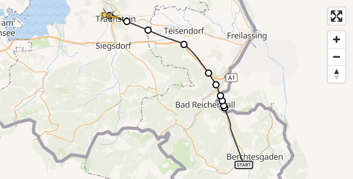 Flugroute Rettungshubschrauber Bischofswiesen - Traunstein Hospital, 16 September 2026, 14:47