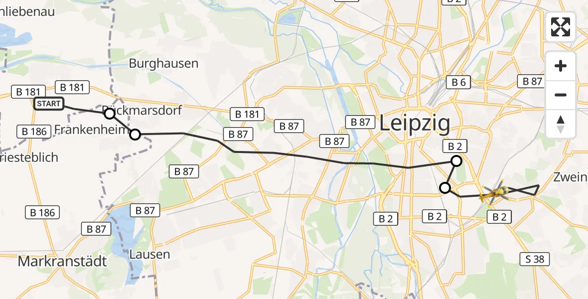 Flugroute Rettungshubschrauber Schkeuditz - Leipzig, 16 September 2026, 14:57