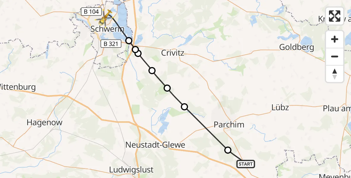 Flugroute Rettungshubschrauber Ruhner Berge - Schwerin, 16 September 2026, 15:06