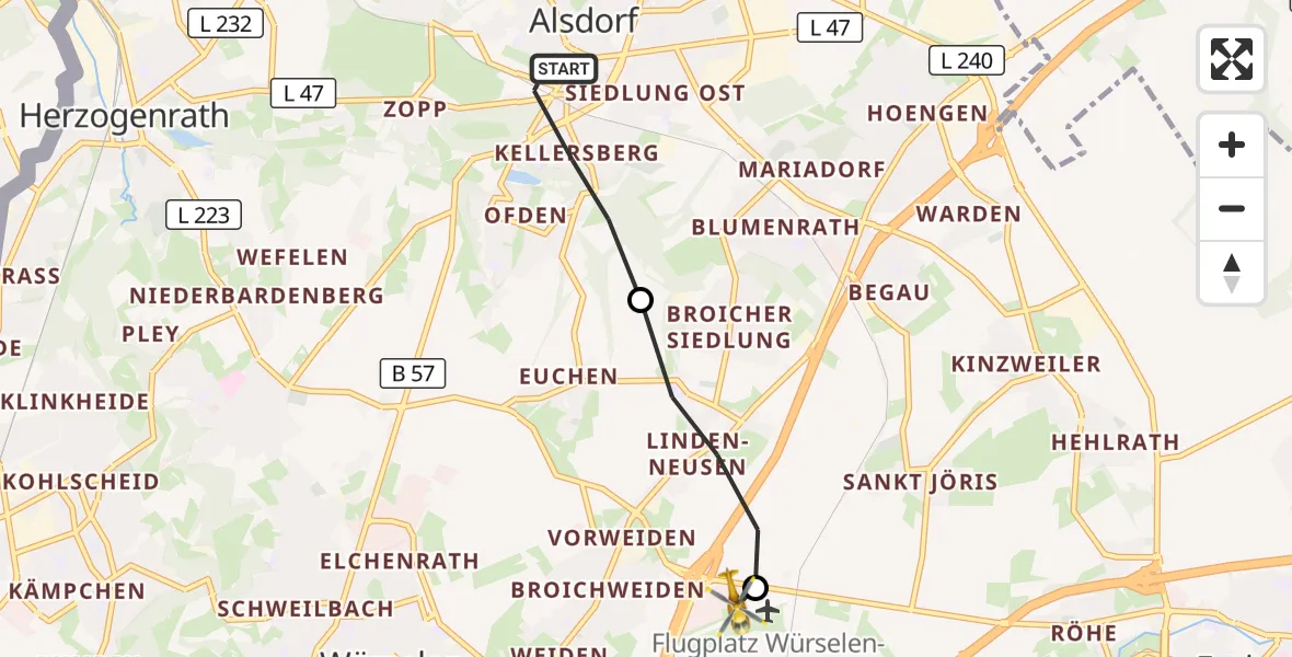Flugroute Rettungshubschrauber Alsdorf - Aachen-Merzbrück Flughafen, 16 September 2026, 15:29