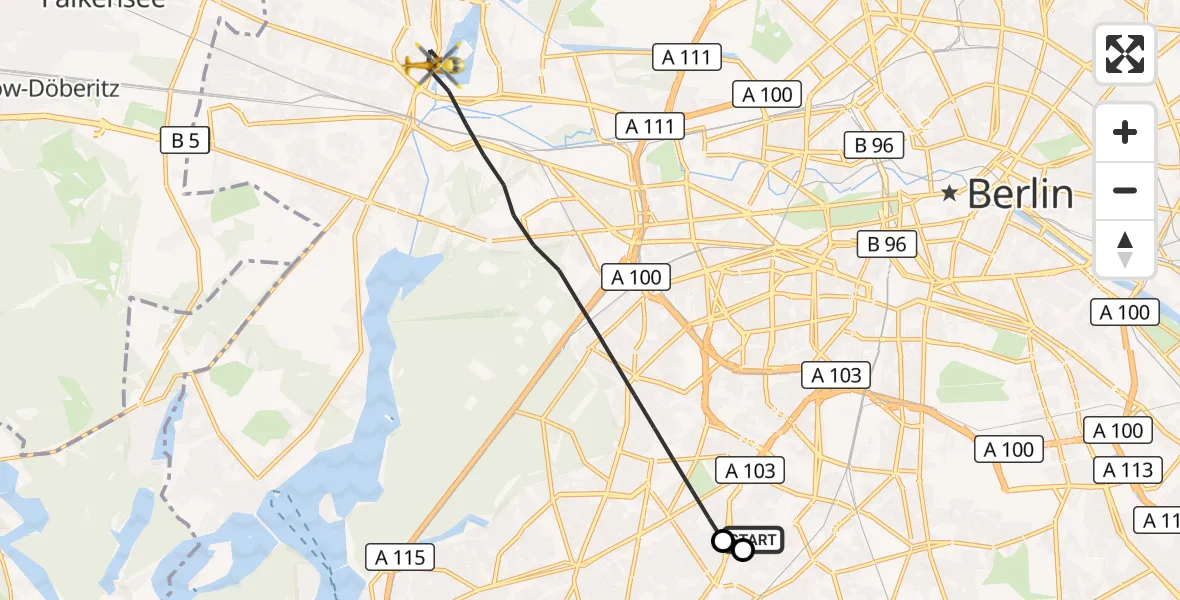 Flugroute Rettungshubschrauber Charité Clinic Benjamin Franklin Campus - Berlin, 16 September 2026, 15:33