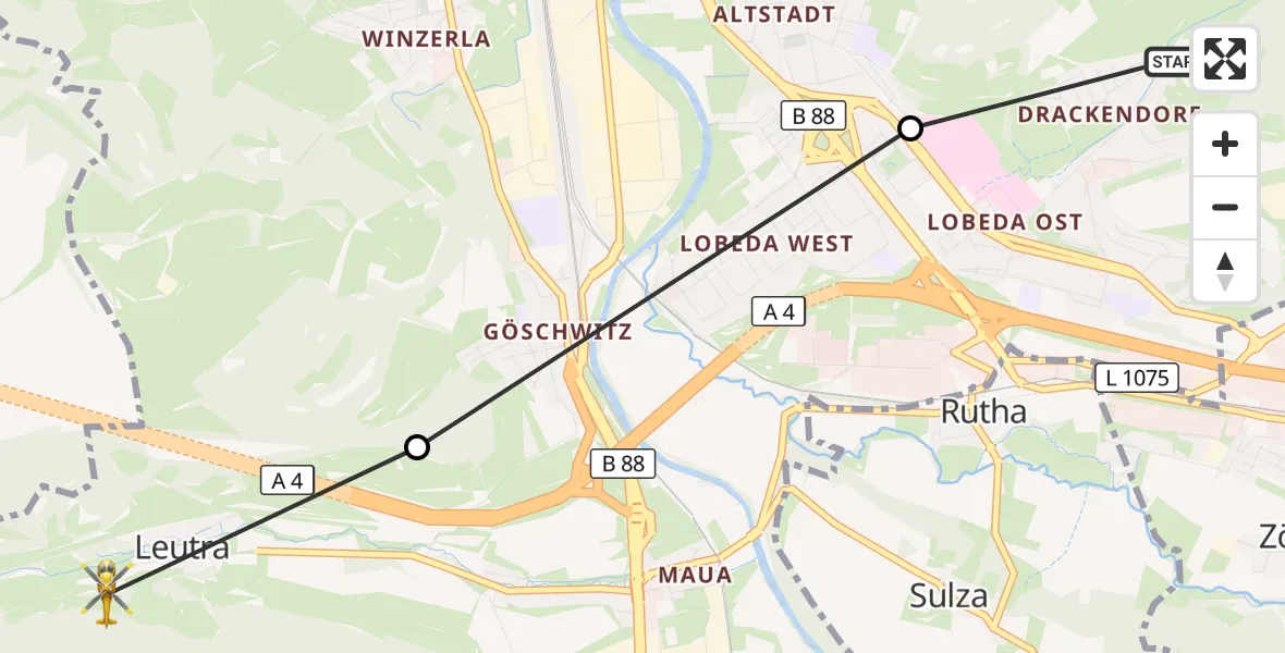 Flugroute Rettungshubschrauber Jena - Jena, 16 September 2026, 15:35