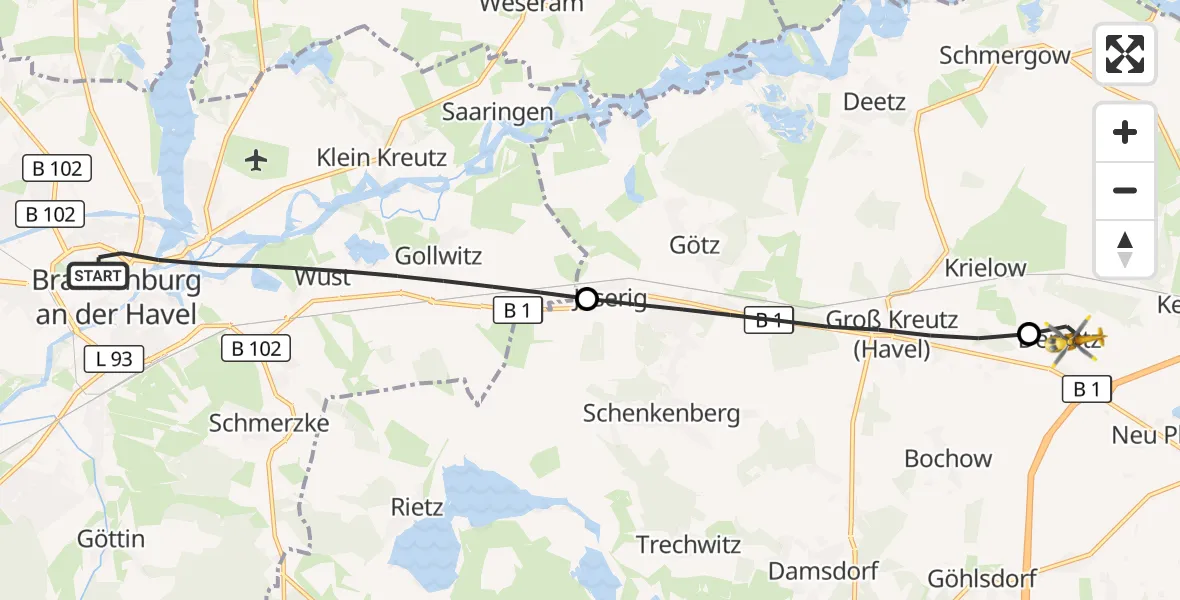 Flugroute Rettungshubschrauber Brandenburg an der Havel - Werder (Havel), 16 September 2026, 15:36