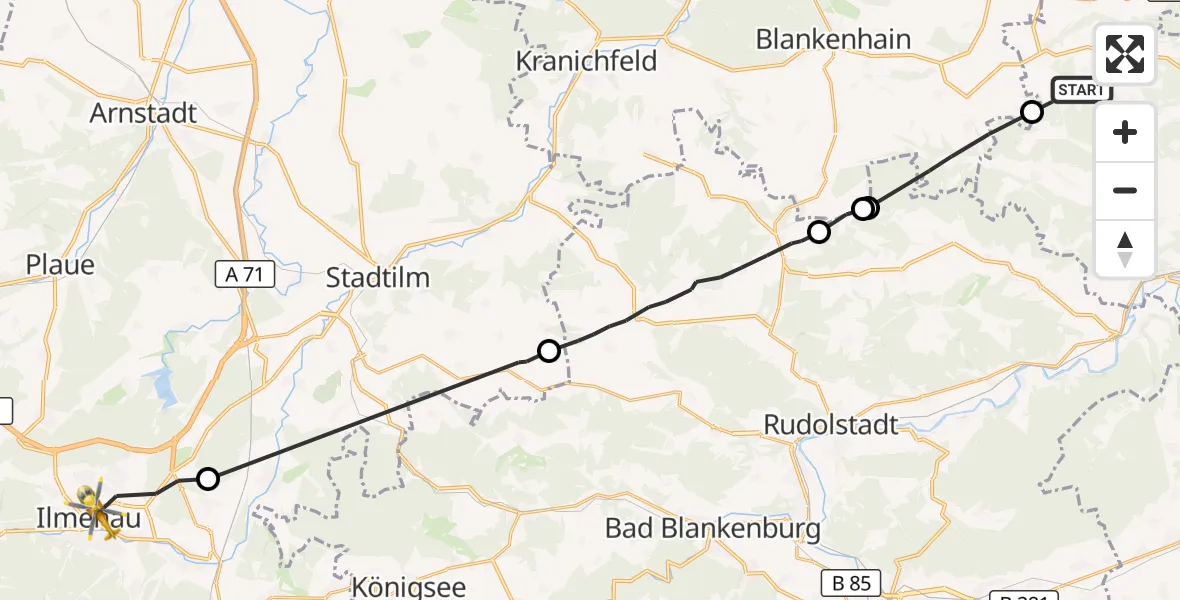 Flugroute Rettungshubschrauber Milda - Ilmenau, 16 September 2026, 15:39