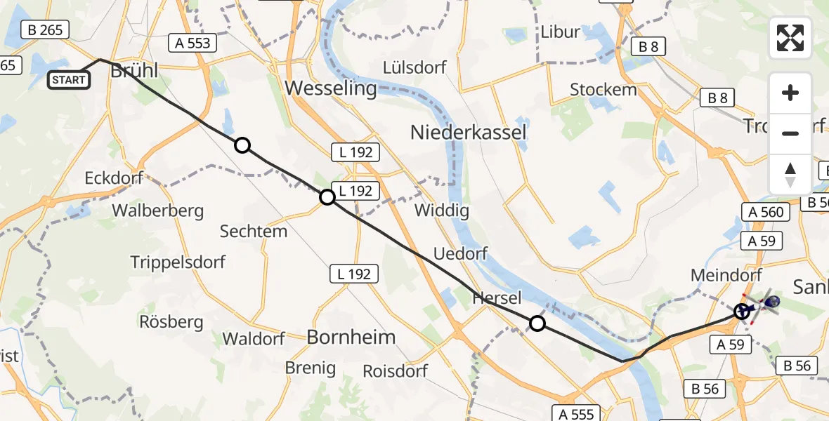 Flugroute Polizeihubschrauber Brühl - Sankt Augustin, 16 September 2026, 16:01