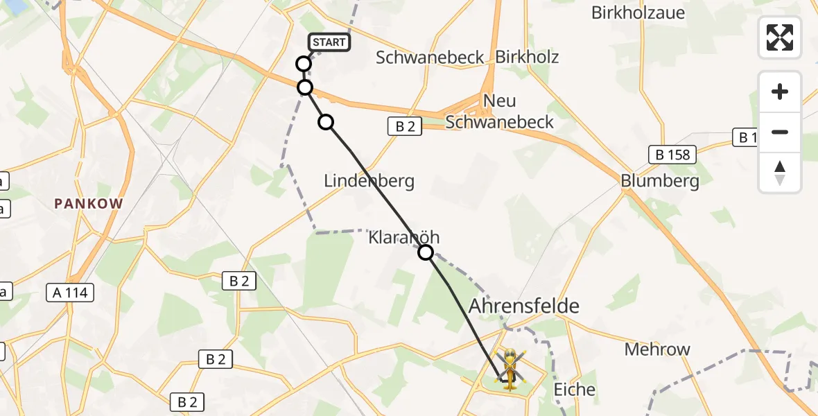 Flugroute Rettungshubschrauber Helios Clinic Berlin-Buch - Berlin, 16 September 2026, 16:04