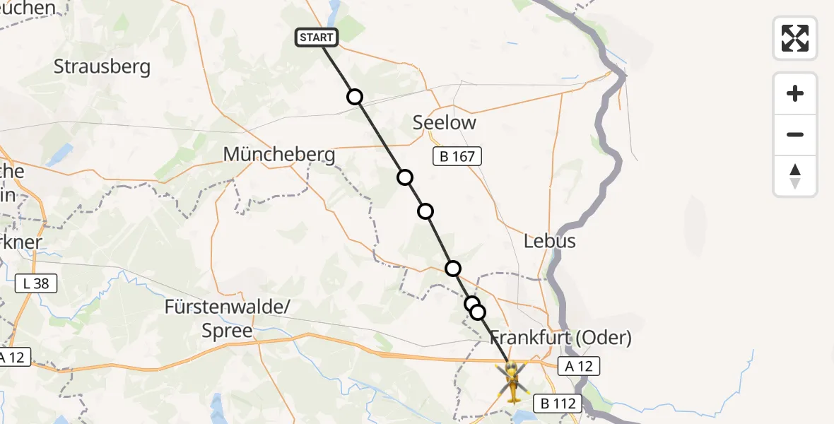 Flugroute Rettungshubschrauber Neuhardenberg - Frankfurt (Oder), 16 September 2026, 16:04