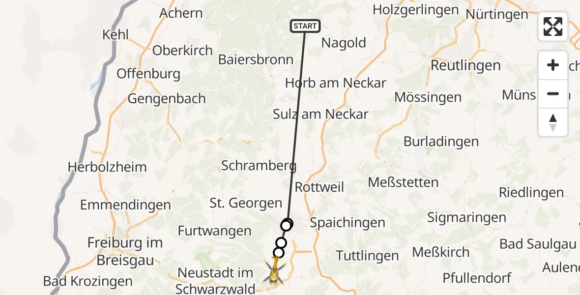 Flugroute Ambulanzhubschrauber Altensteig - Bräunlingen, 16 September 2026, 16:10