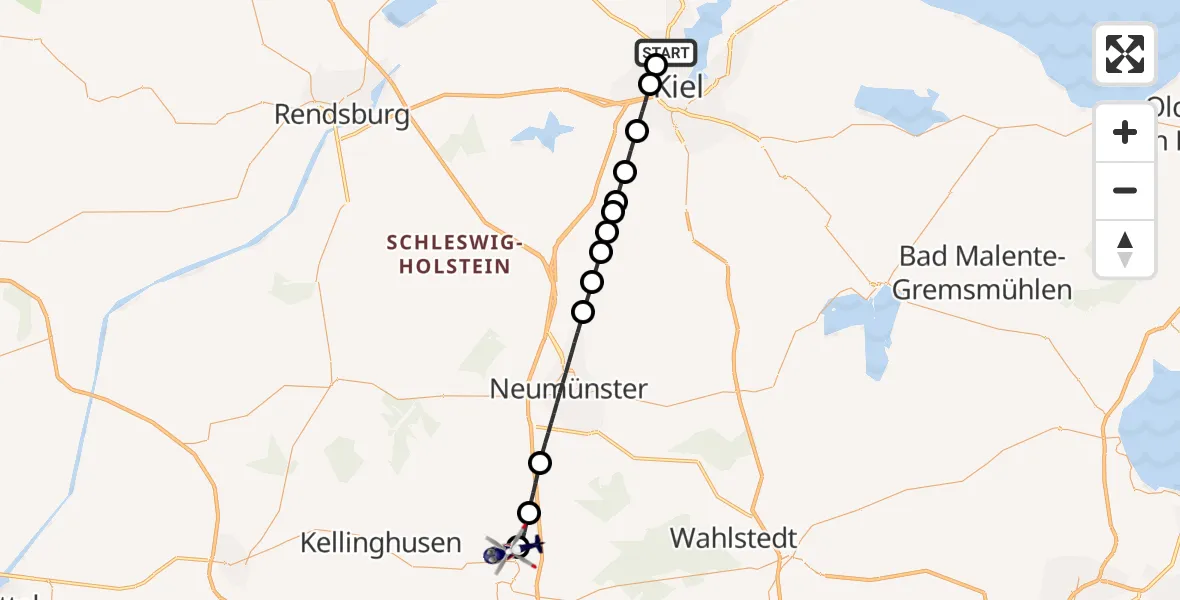 Flugroute Polizeihubschrauber Kiel - Bad Bramstedt Hubschrauberlandeplatz, 16 September 2026, 16:15
