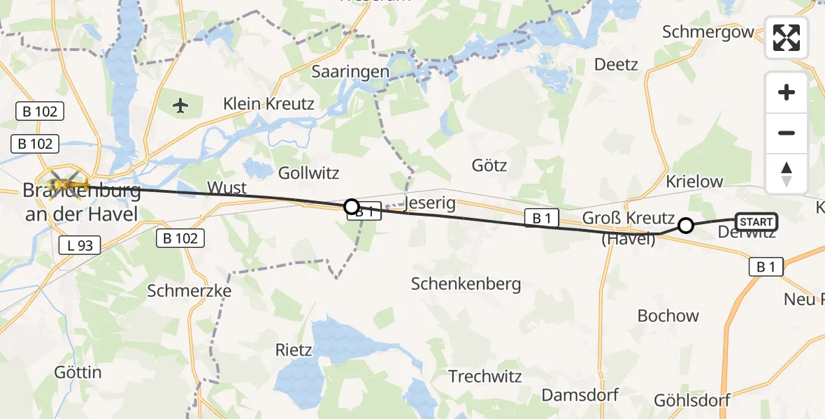 Flugroute Rettungshubschrauber Werder (Havel) - Brandenburg an der Havel, 16 September 2026, 16:15