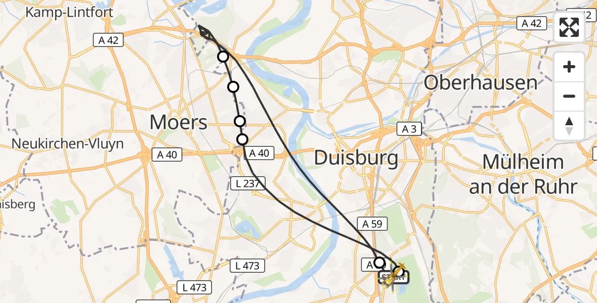 Flugroute Rettungshubschrauber Duisburg Air Rescue Hubschrauberlandeplatz (Christoph 9) - Duisburg Air Rescue Hubschrauberlandeplatz (Christoph 9), 16 September 2026, 16:17