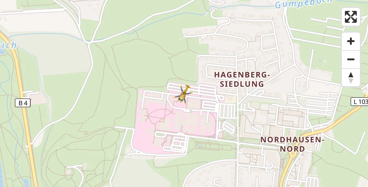 Flugroute Rettungshubschrauber Südharz Hospital Nordhausen - Südharz Hospital Nordhausen, 16 September 2026, 16:26