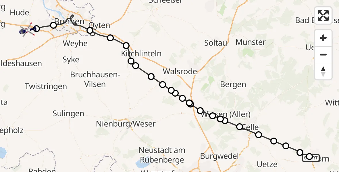 Flugroute Polizeihubschrauber Gifhorn Bundespolizei Hubschrauberlandeplatz - Ganderkesee, 16 September 2026, 16:29