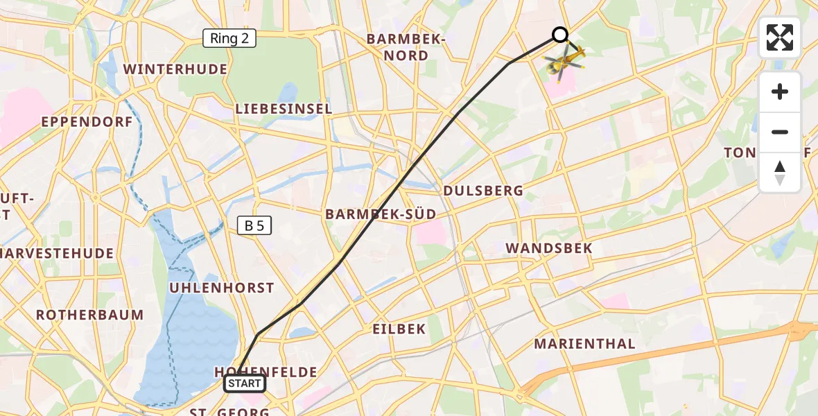 Flugroute Rettungshubschrauber Hamburg - Hamburg Military Hospital, 16 September 2026, 16:32