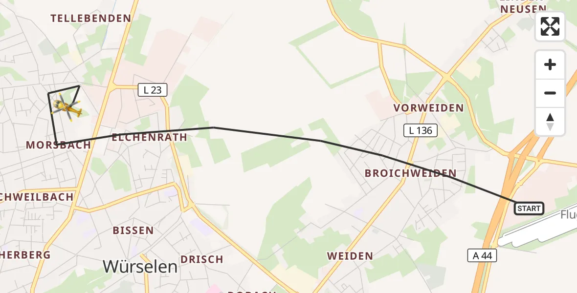 Flugroute Rettungshubschrauber Würselen - Würselen, 16 September 2026, 16:34