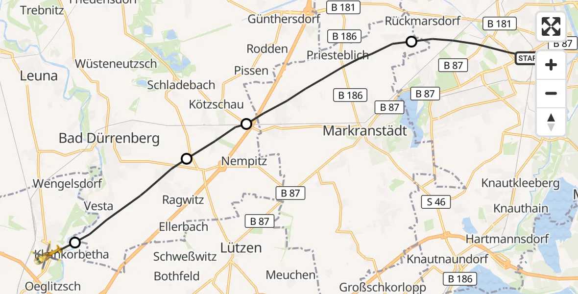 Flugroute Rettungshubschrauber Leipzig - Weißenfels, 16 September 2026, 16:38